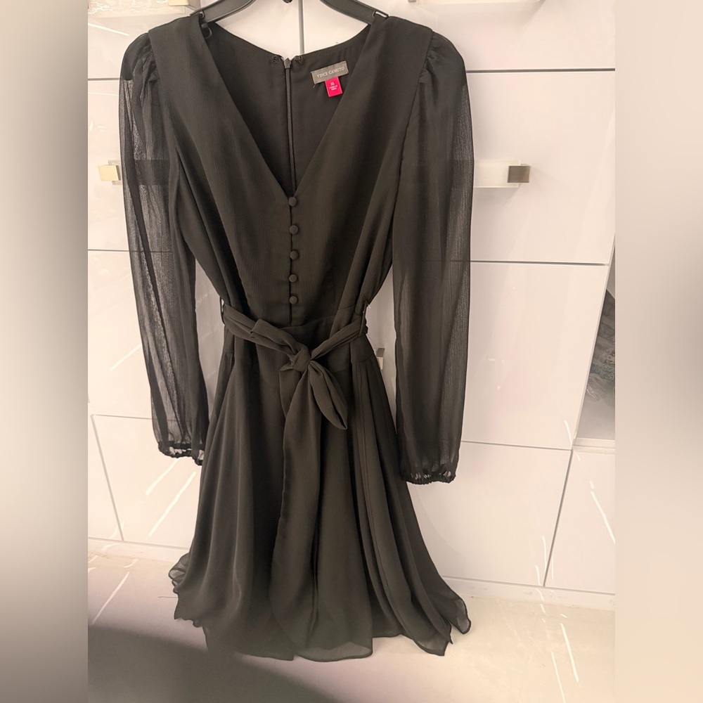 Vince Camuto Black Long Sleeve Dress with Sheer Details